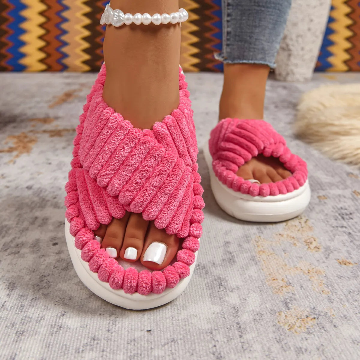 Fashorio Crisscross Open Toe Platform Slippers