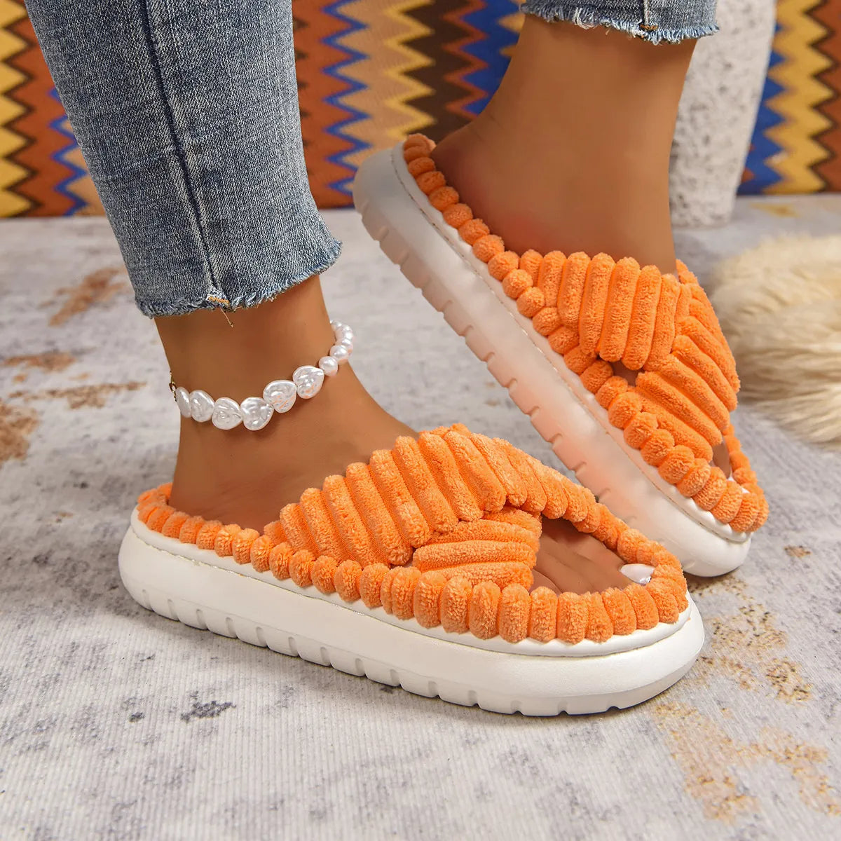 Fashorio Crisscross Open Toe Platform Slippers