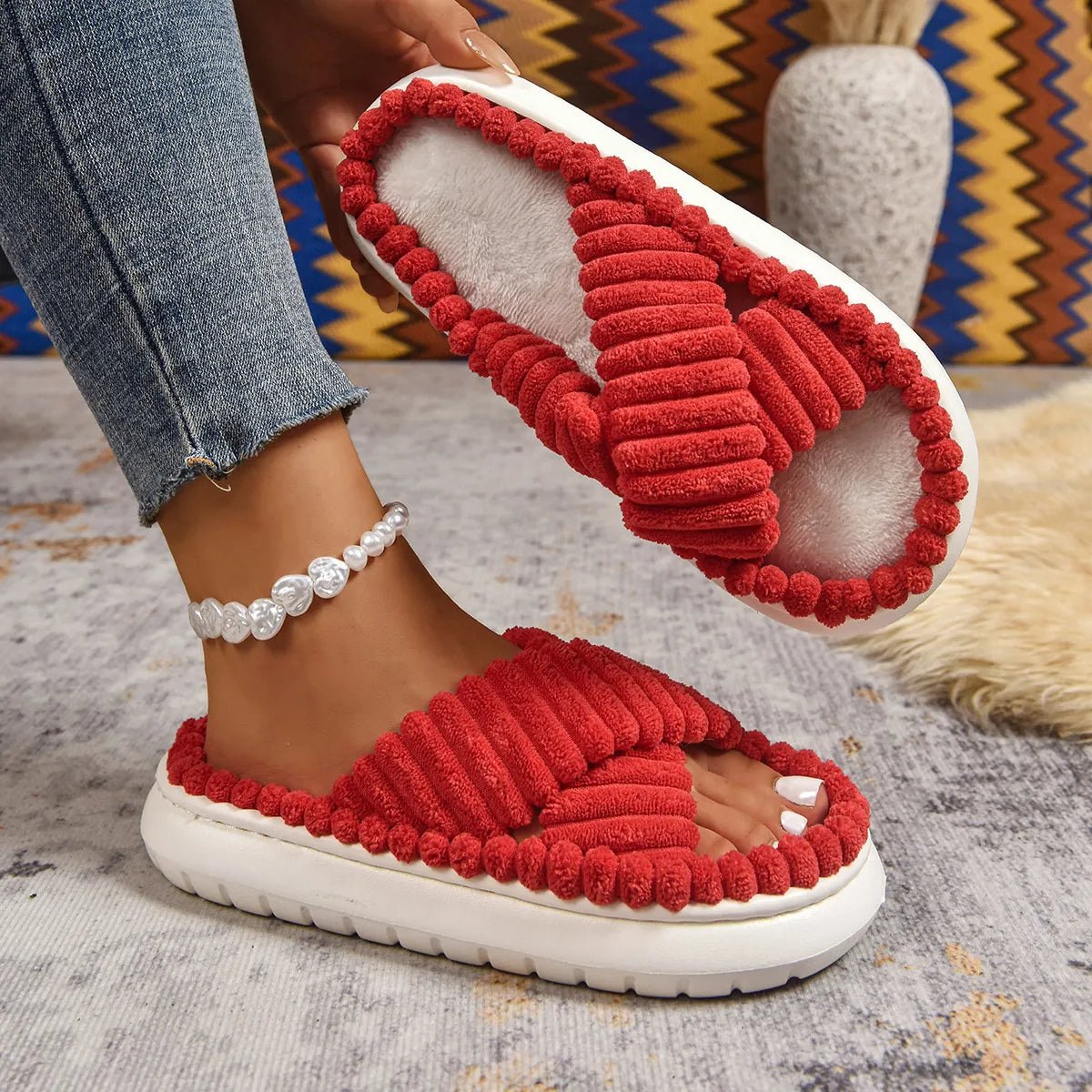 Fashorio Crisscross Open Toe Platform Slippers