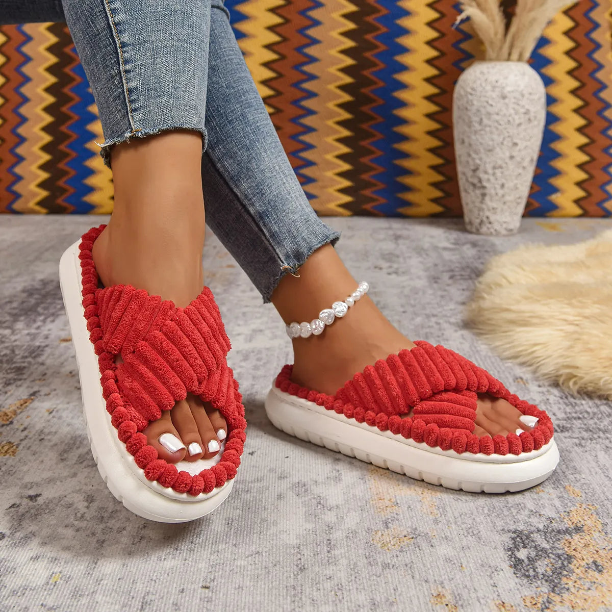 Fashorio Crisscross Open Toe Platform Slippers