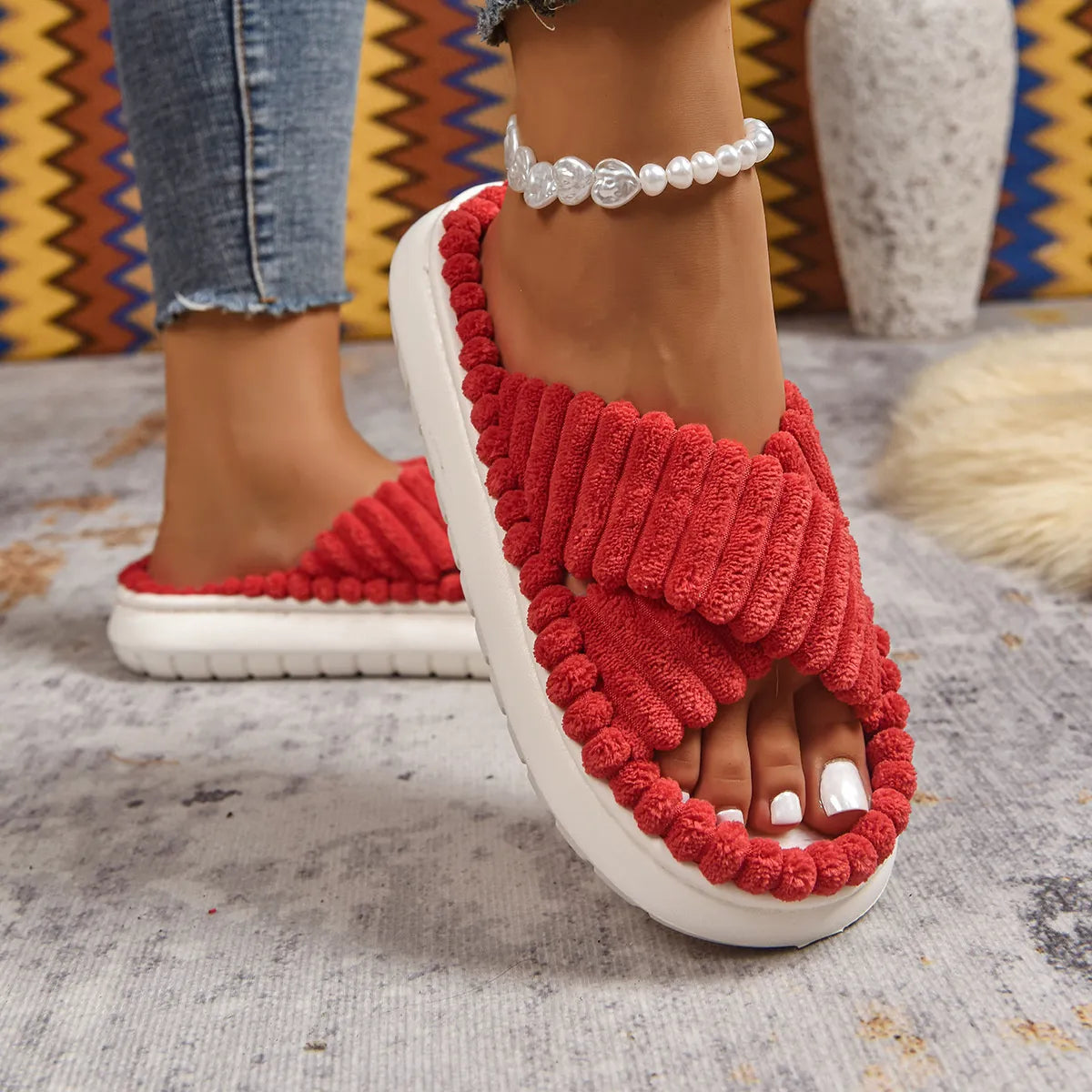 Fashorio Crisscross Open Toe Platform Slippers