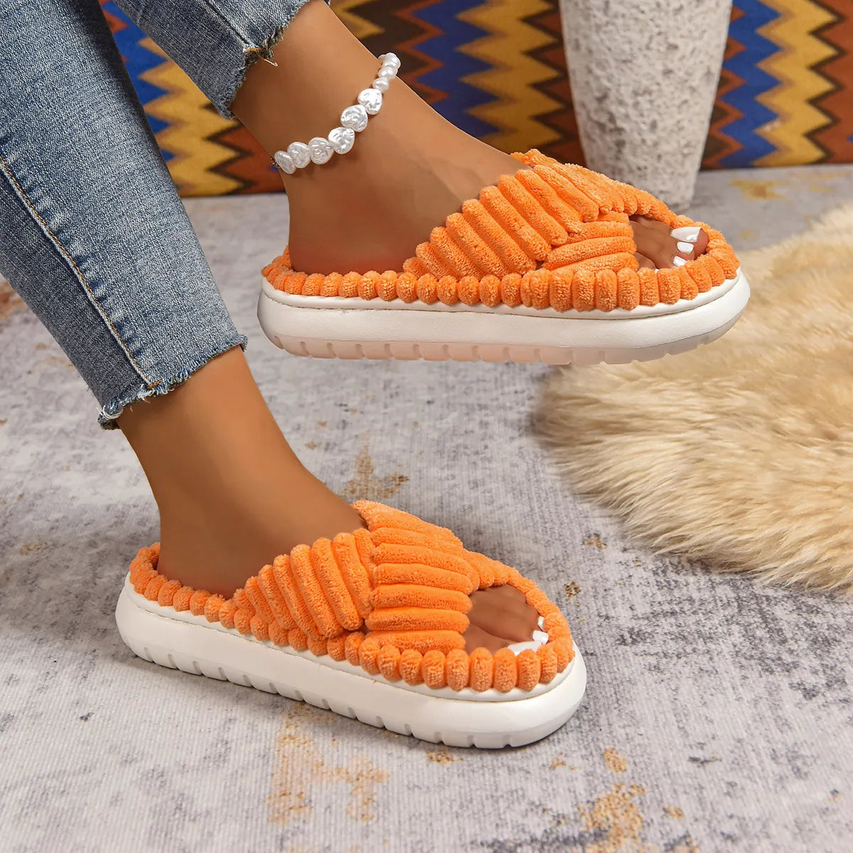 Fashorio Crisscross Open Toe Platform Slippers