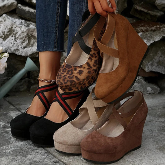 Crisscross Platform Wedge Pumps - Fashorio