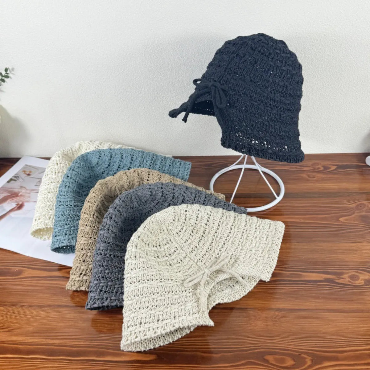 Fashorio Crochet Bucket Hat with Drawstring