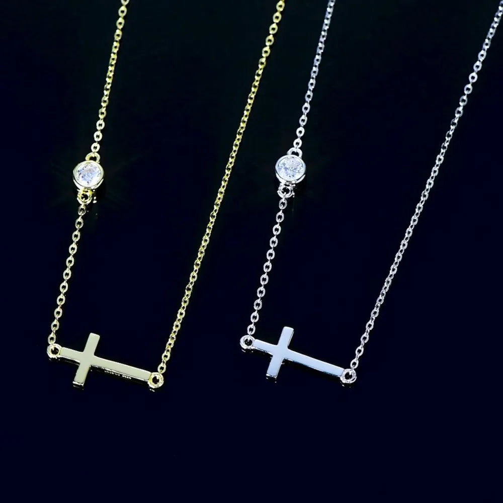 Fashorio Cross 925 Sterling Silver Moissanite Necklace