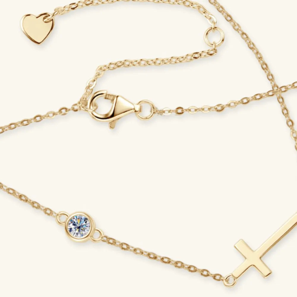 Fashorio Cross 925 Sterling Silver Moissanite Necklace