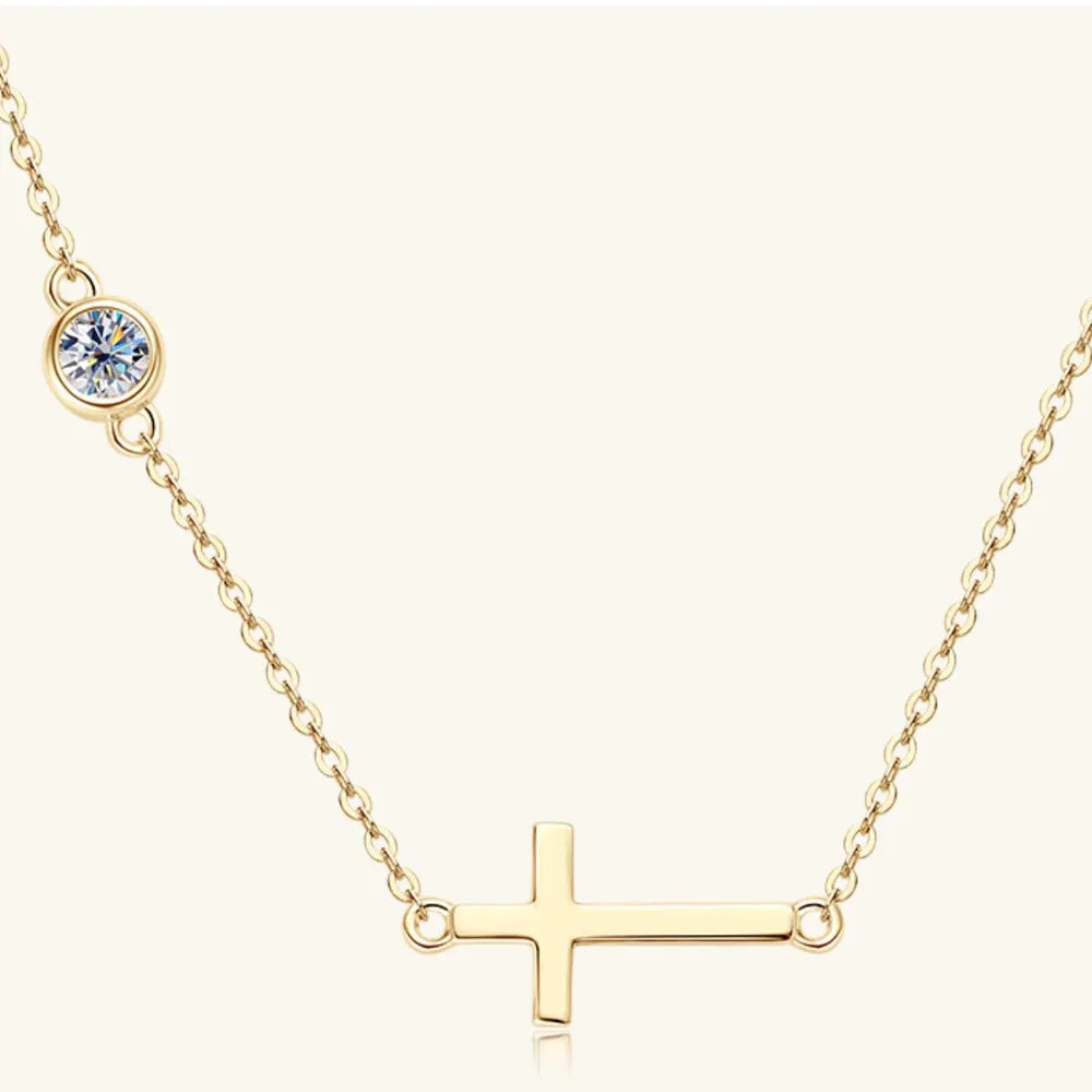 Fashorio Cross 925 Sterling Silver Moissanite Necklace