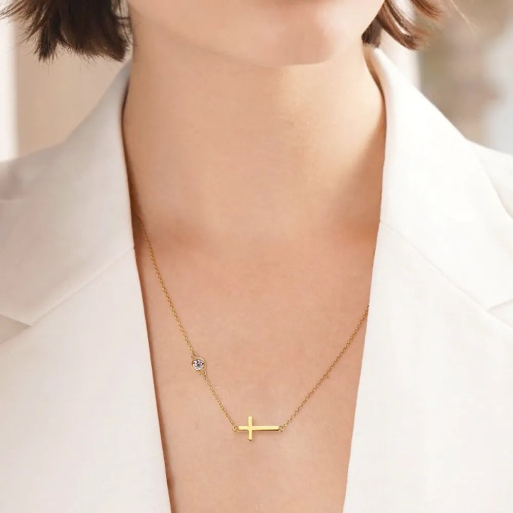 Fashorio Cross 925 Sterling Silver Moissanite Necklace