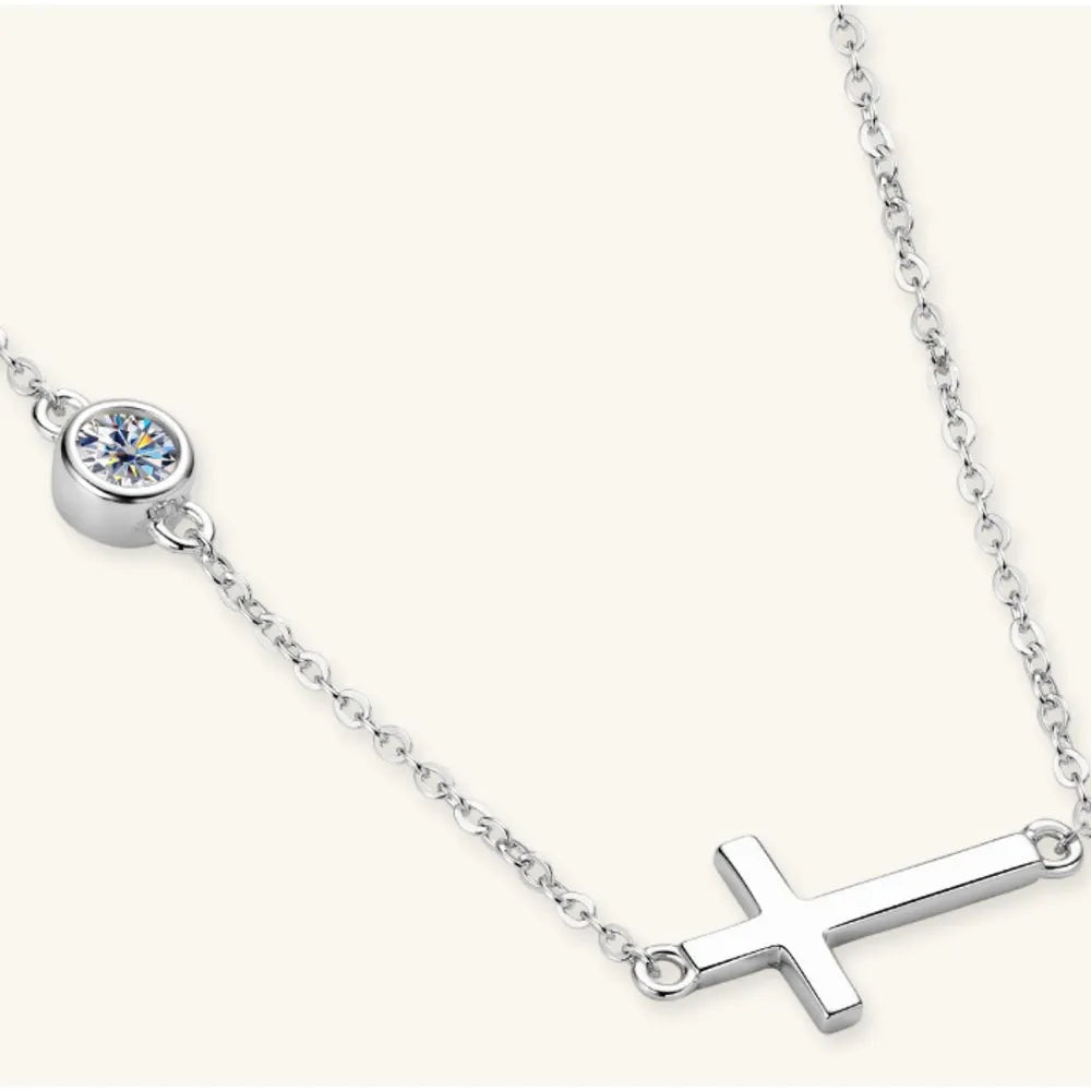 Fashorio Cross 925 Sterling Silver Moissanite Necklace