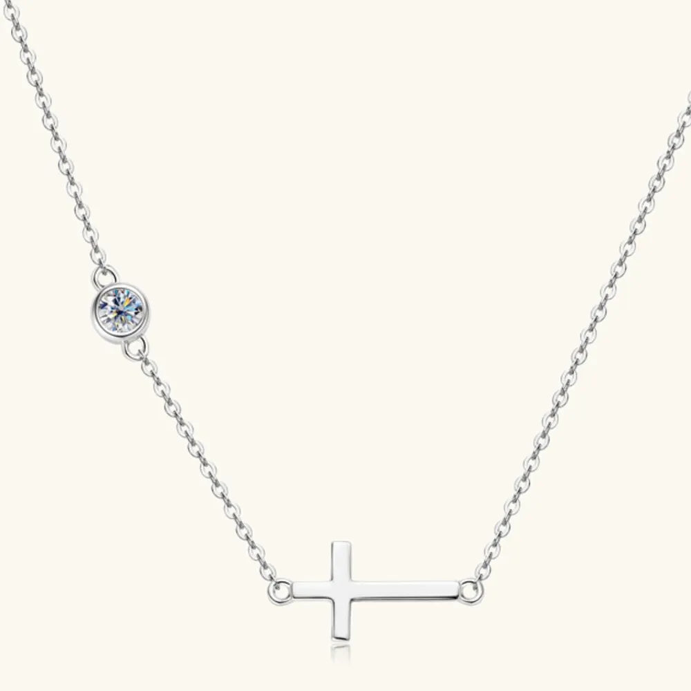 Fashorio Cross 925 Sterling Silver Moissanite Necklace