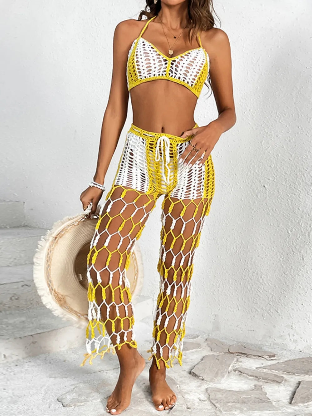 Fashorio Cutout Halter Neck Top and Pants Two-Piece Swim Set