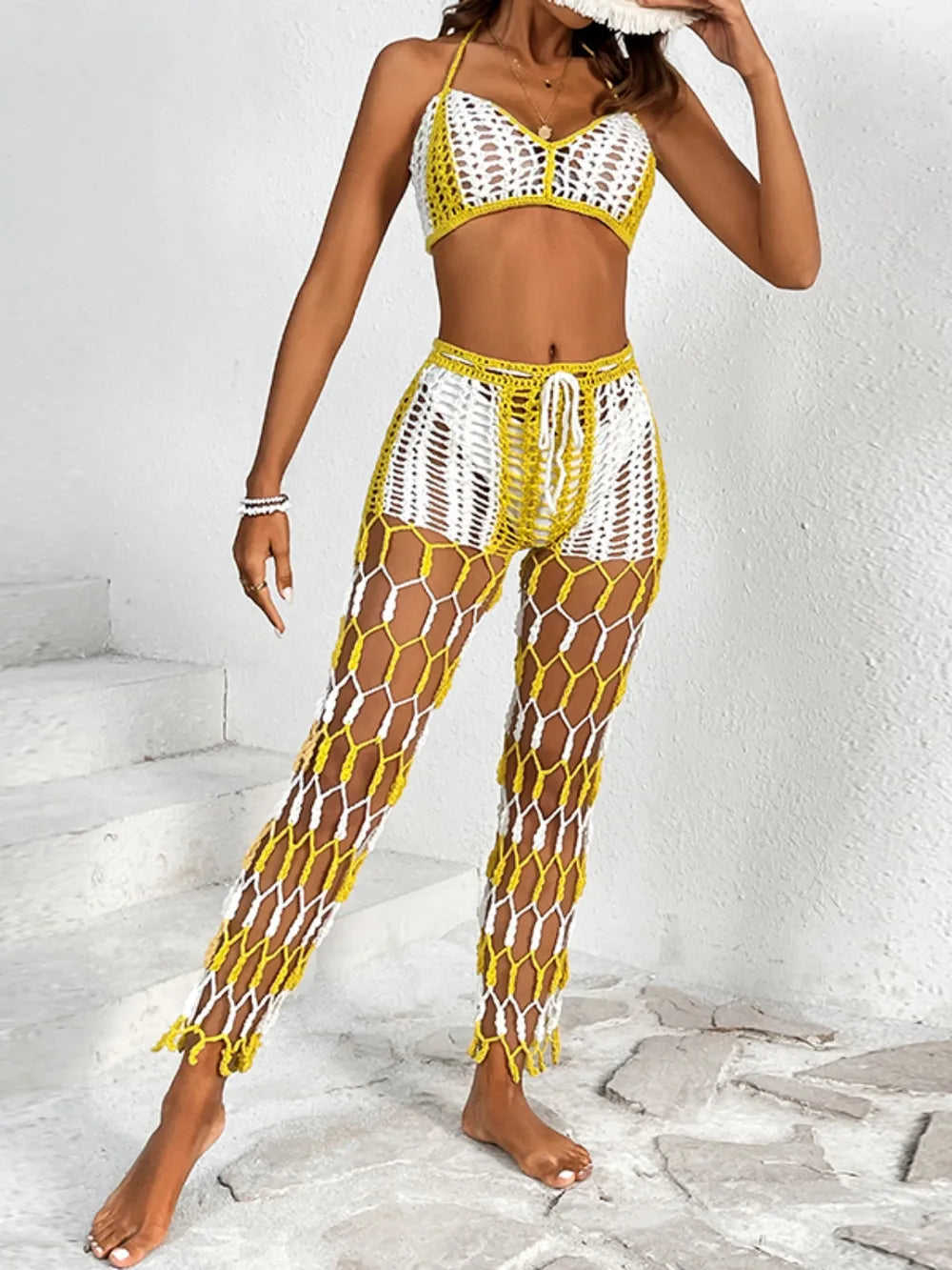 Fashorio Cutout Halter Neck Top and Pants Two-Piece Swim Set