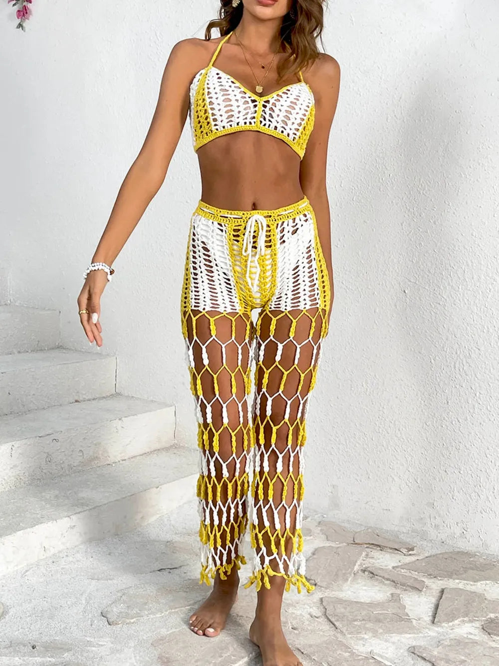 Fashorio Cutout Halter Neck Top and Pants Two-Piece Swim Set