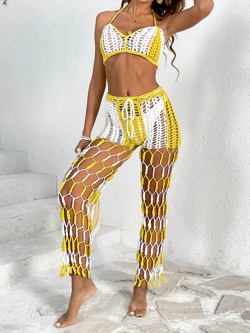 Fashorio Cutout Halter Neck Top and Pants Two-Piece Swim Set