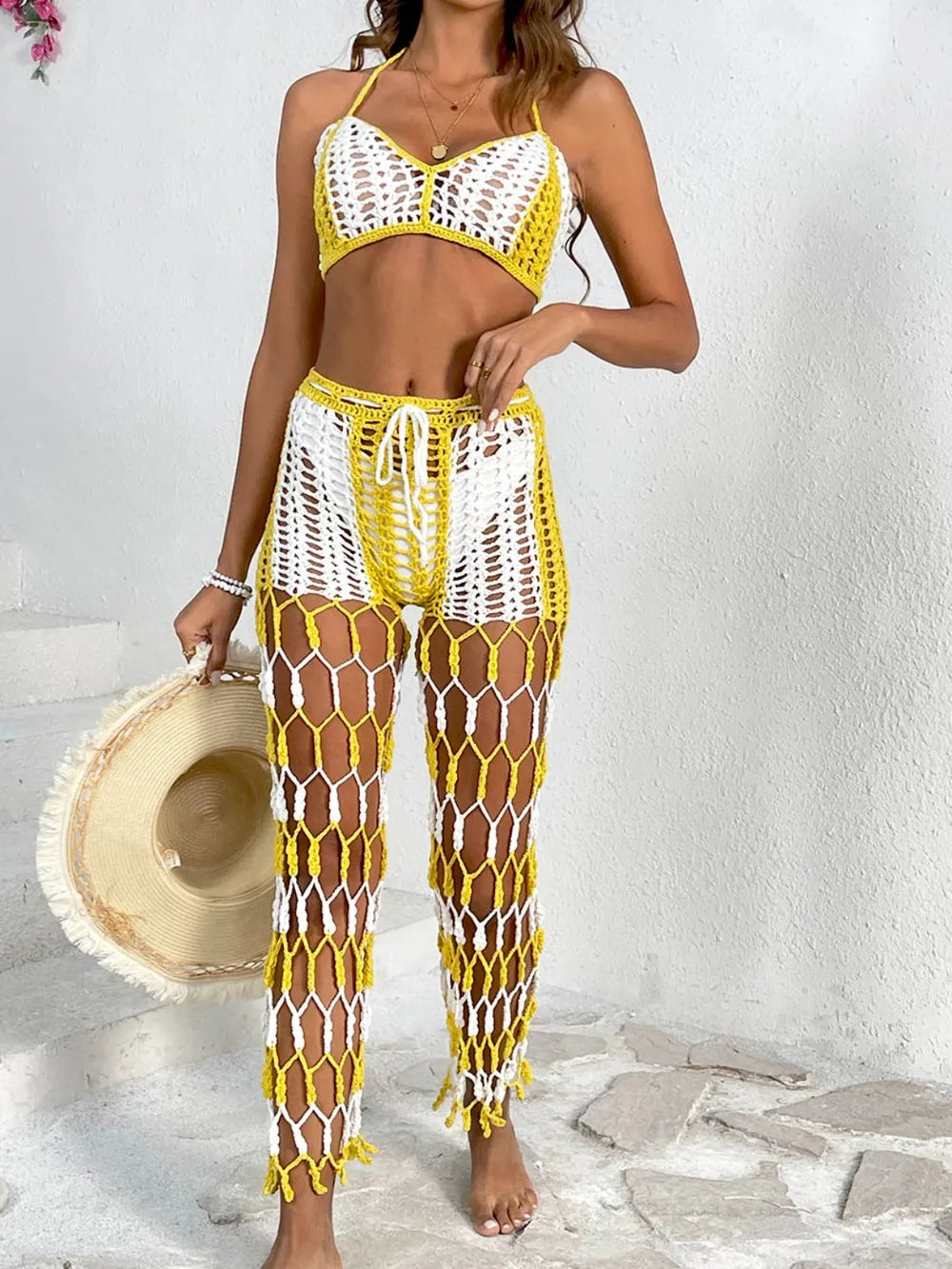 Fashorio Cutout Halter Neck Top and Pants Two-Piece Swim Set