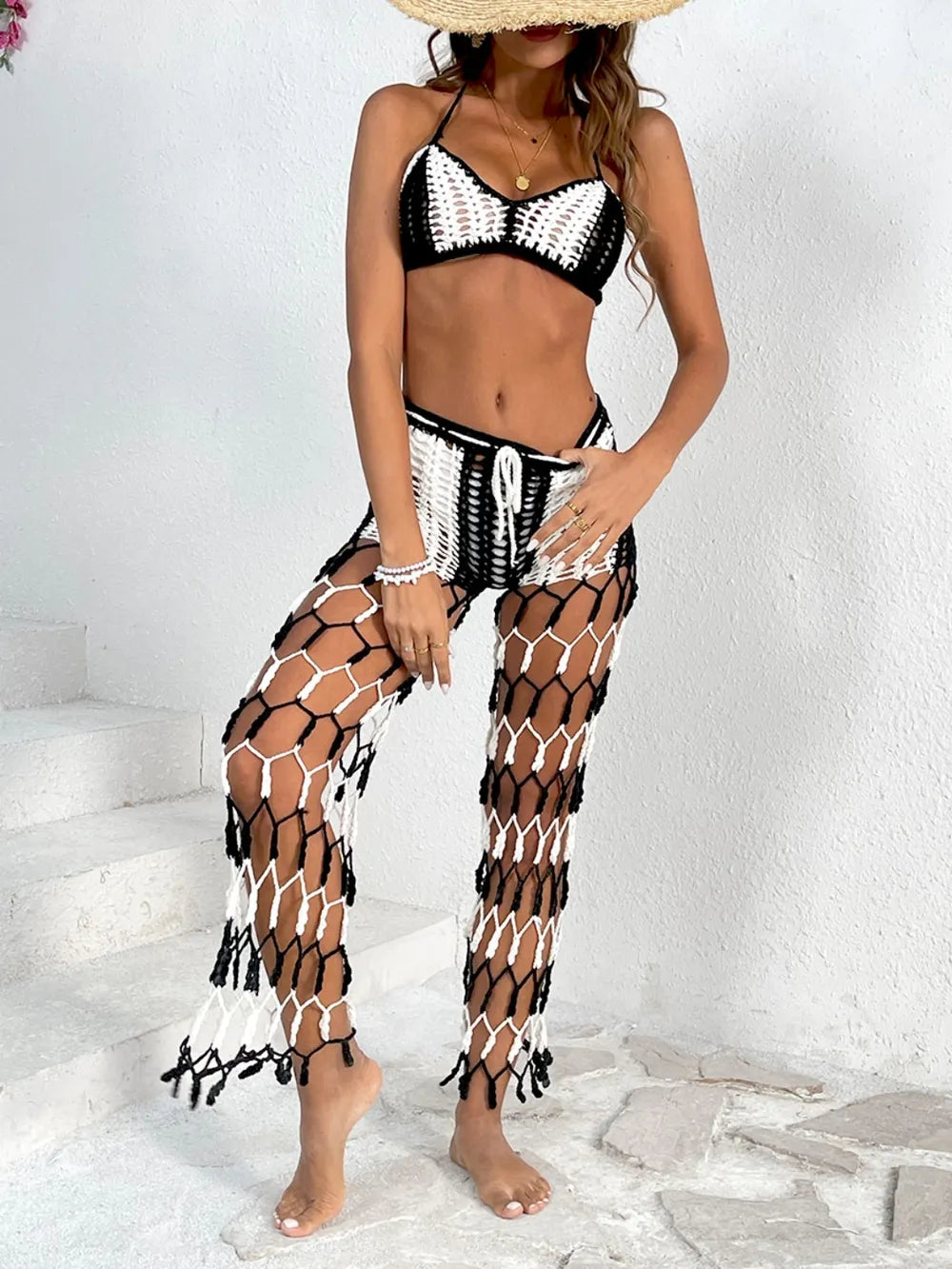 Fashorio Cutout Halter Neck Top and Pants Two-Piece Swim Set
