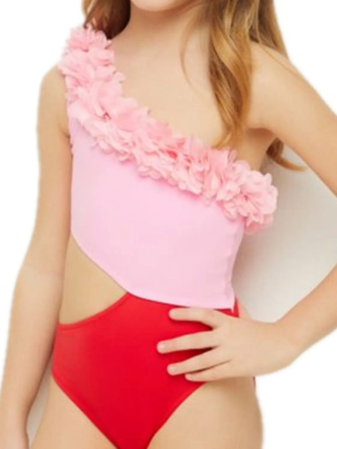 Fashorio Cutout One Shoulder Contrast Parent-Child Swimwear