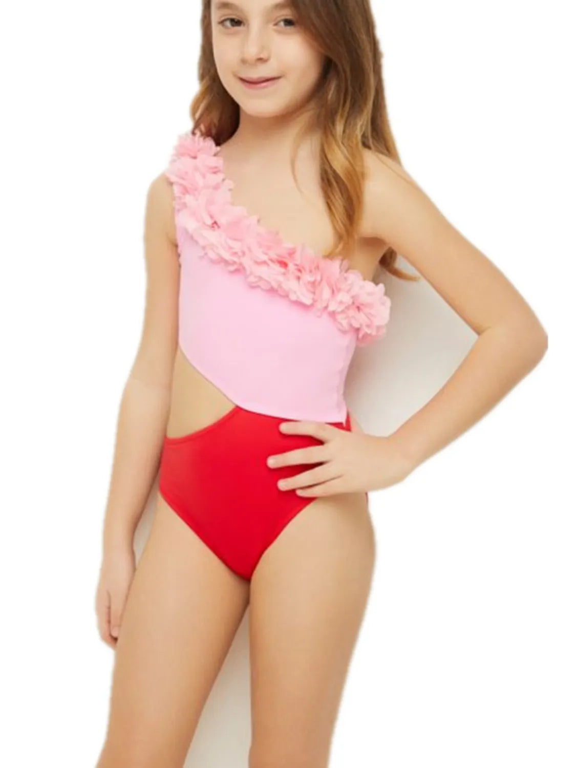 Fashorio Cutout One Shoulder Contrast Parent-Child Swimwear