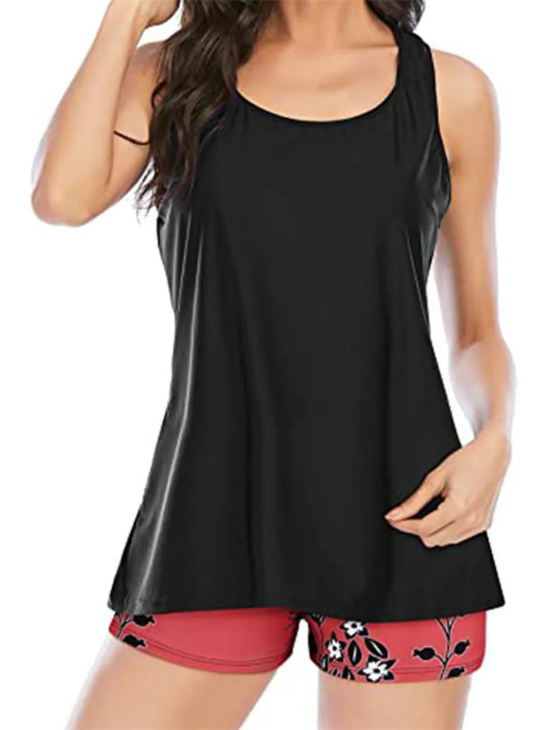 Fashorio Cutout Printed Round Neck Three-Piece Swim Set