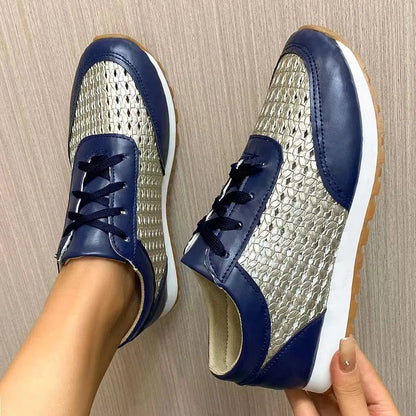 Breathable Lace Up Sneakers Dark Blue - Fashorio