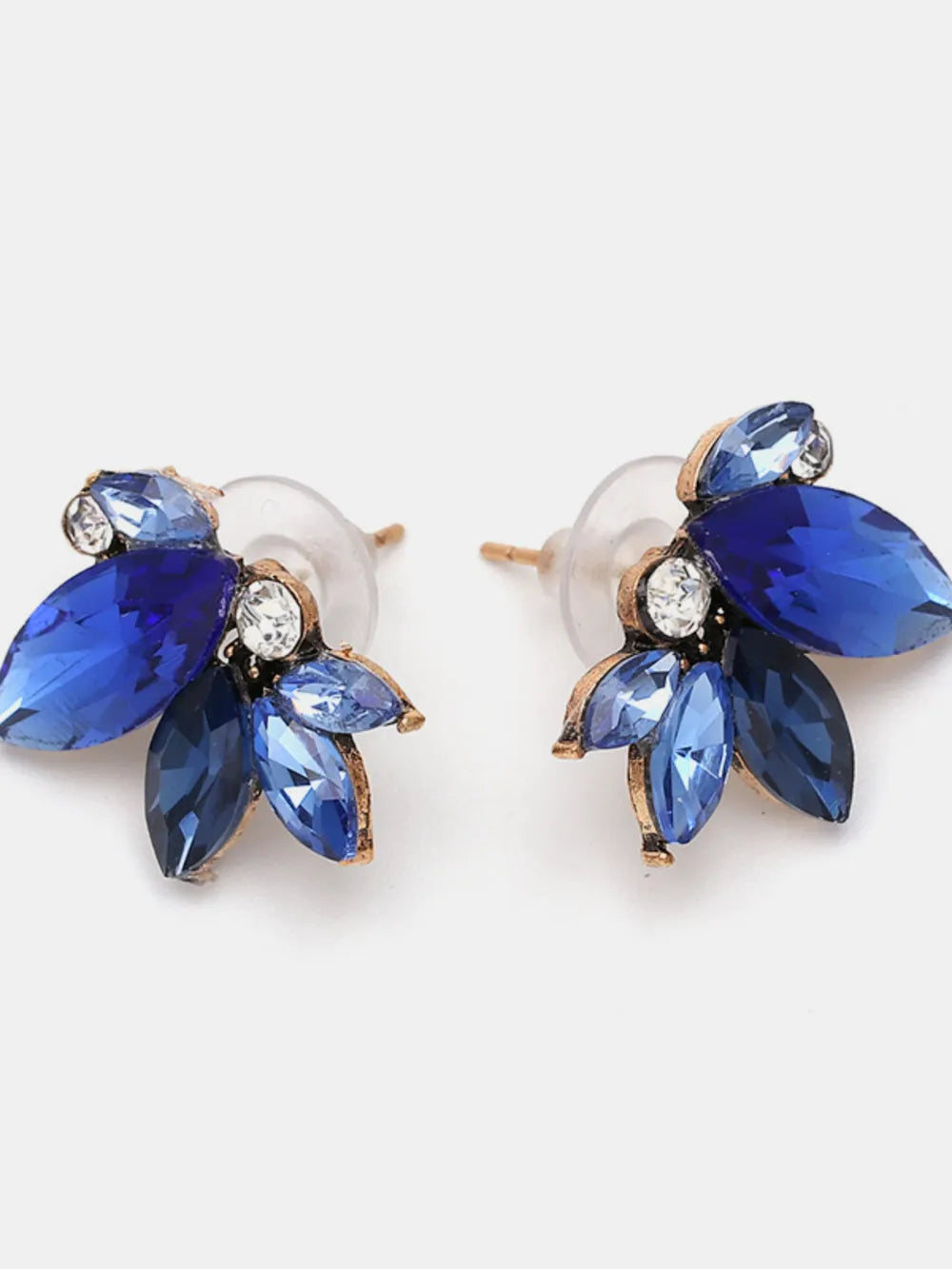 Fashorio Dark Blue / One Size Alloy Rhinestone Flower Stud Earrings