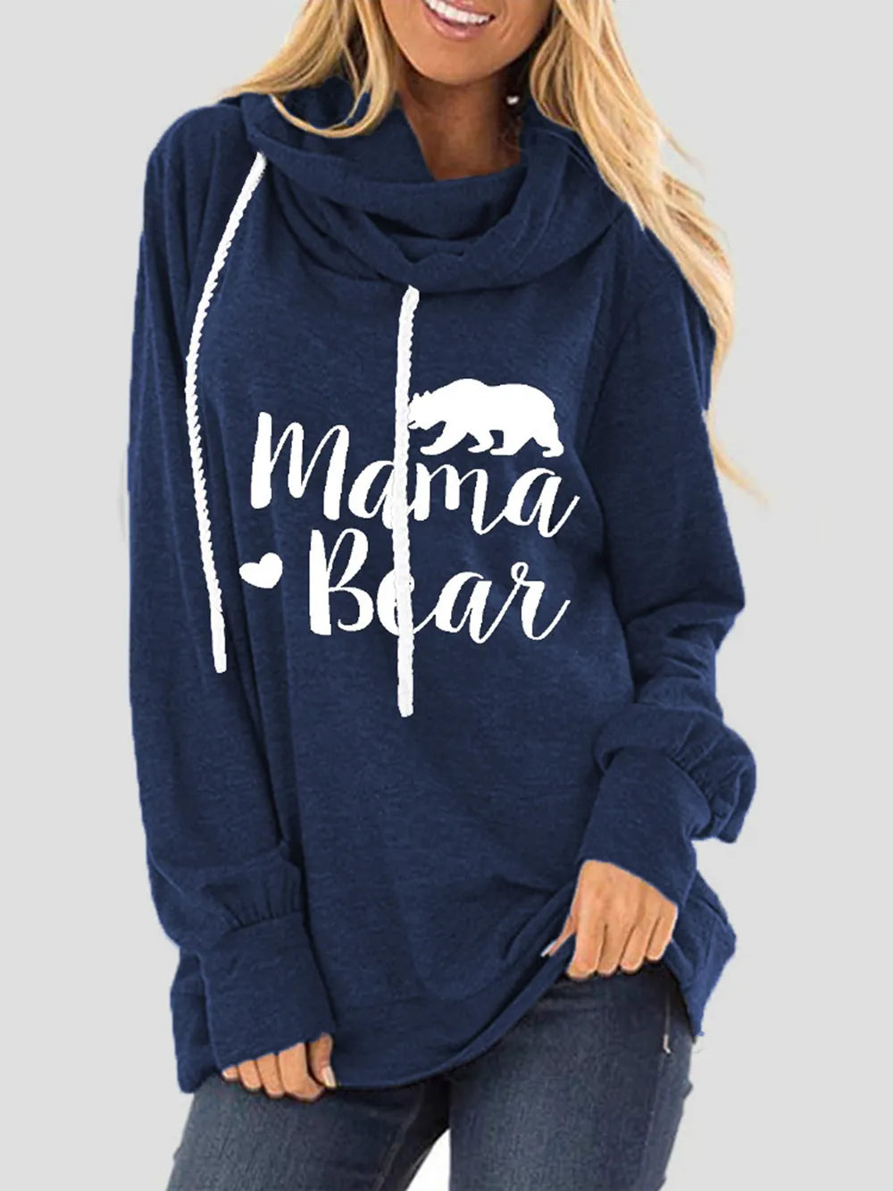 Fashorio Dark Blue / S Drawstring Letter Graphic Long Sleeve Hoodie