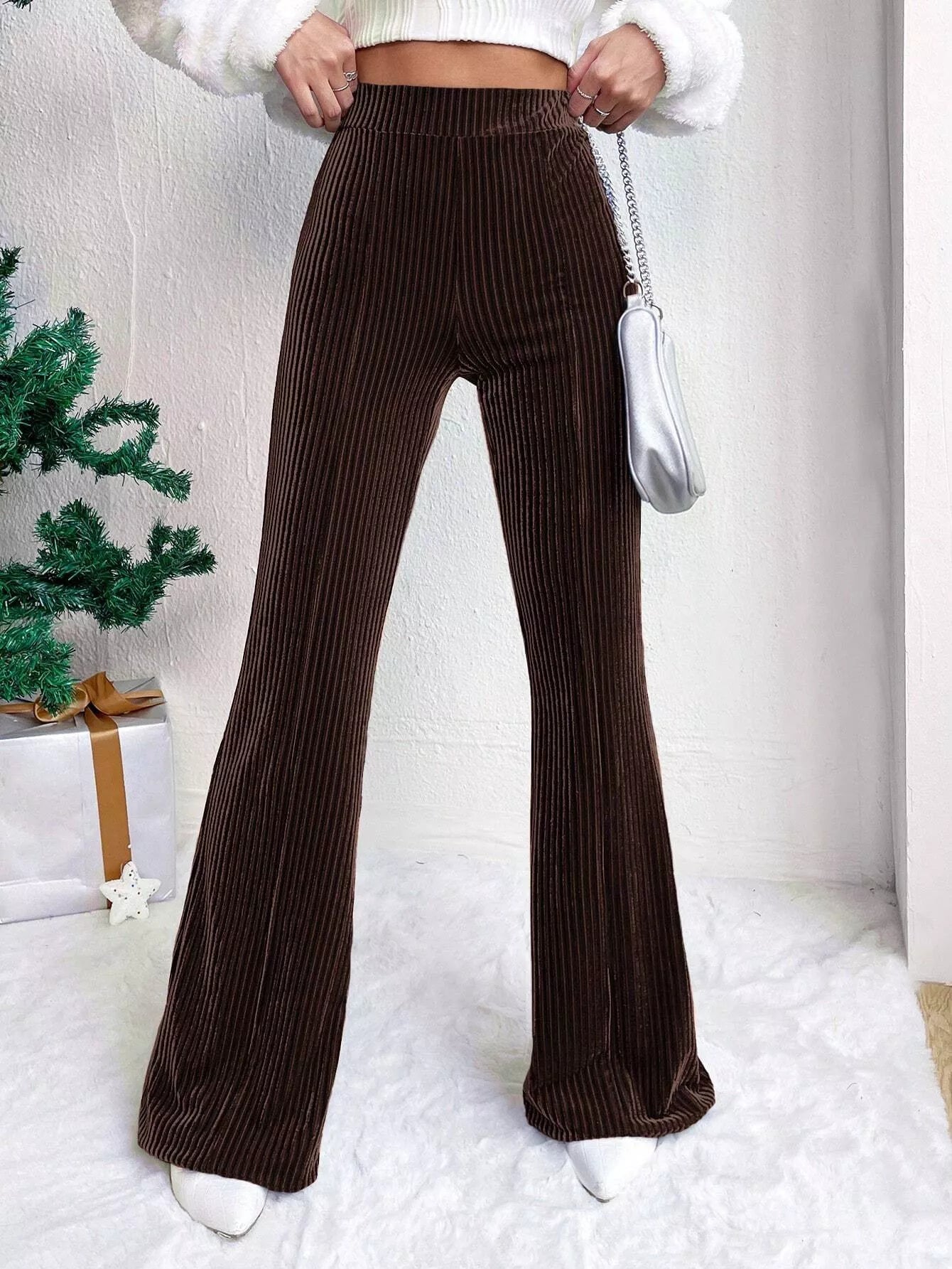 Fashorio Dark Brown / S Corduroy High Waist Flare Pants