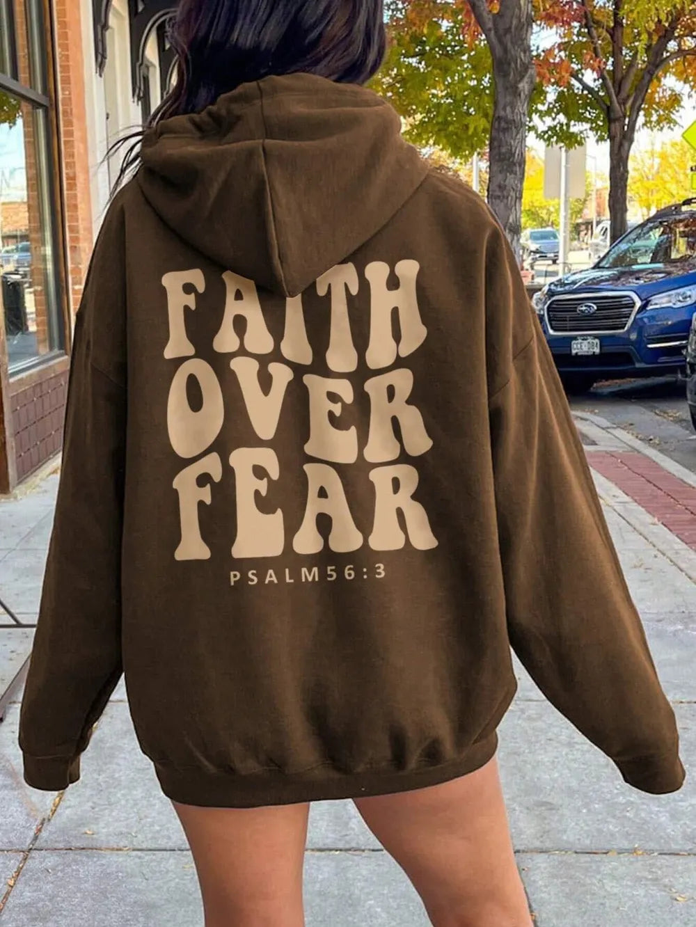 Fashorio Dark Brown / S FAITH OVER FEAR Dropped Shoulder Hoodie