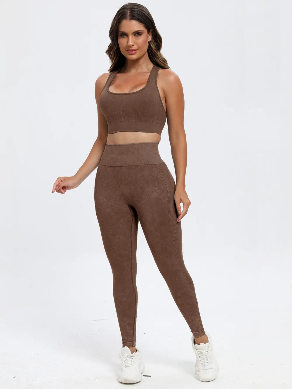 Fashorio Dark Brown / S Scoop Neck Wide Strap Top and Pants Active Set