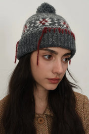 Fashorio Dark Gray / One Size Seam Trim Geometric Knit Hat