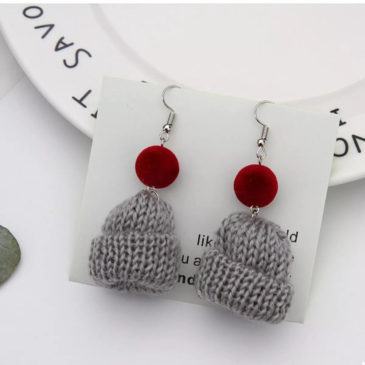 Fashorio Dark Gray / onesize Christmas Knitted Beanie Earrings