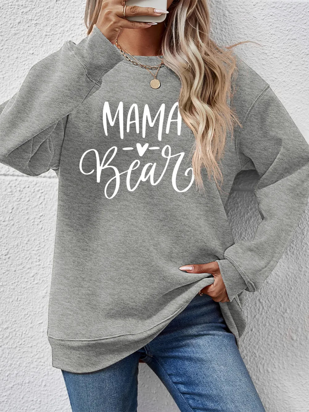 Fashorio Dark Gray / S Letter Graphic Round Neck Long Sleeve Sweatshirt
