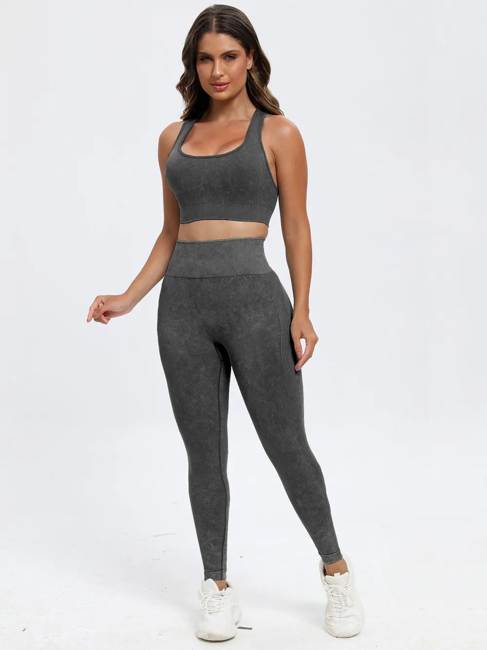 Fashorio Dark Gray / S Scoop Neck Wide Strap Top and Pants Active Set