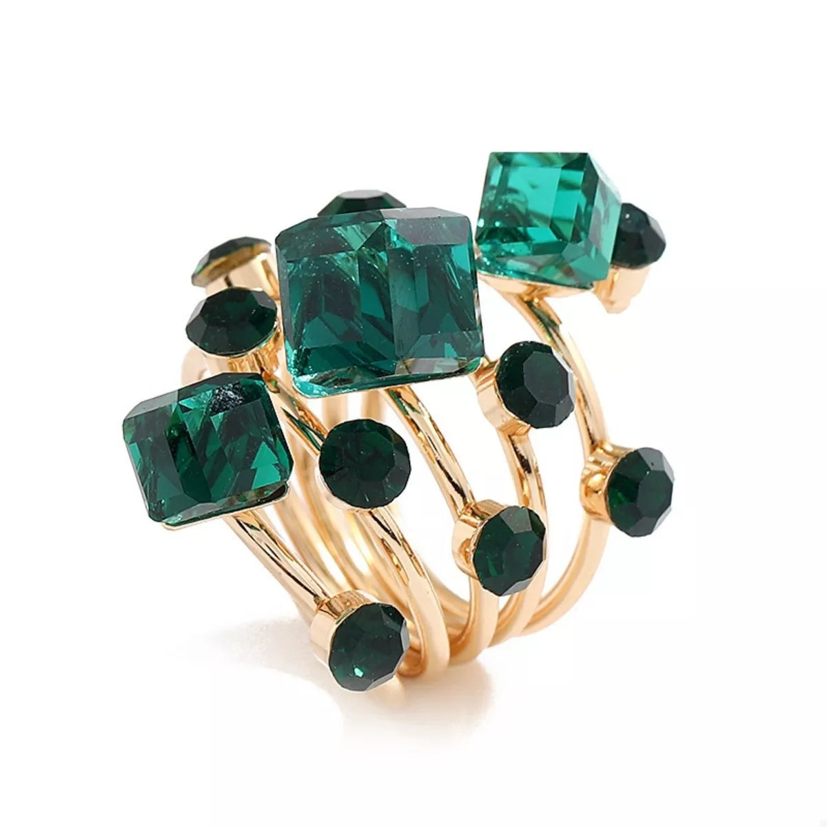 Fashorio Dark Green / One Size 18K Gold-Plated Multi-Layered Ring