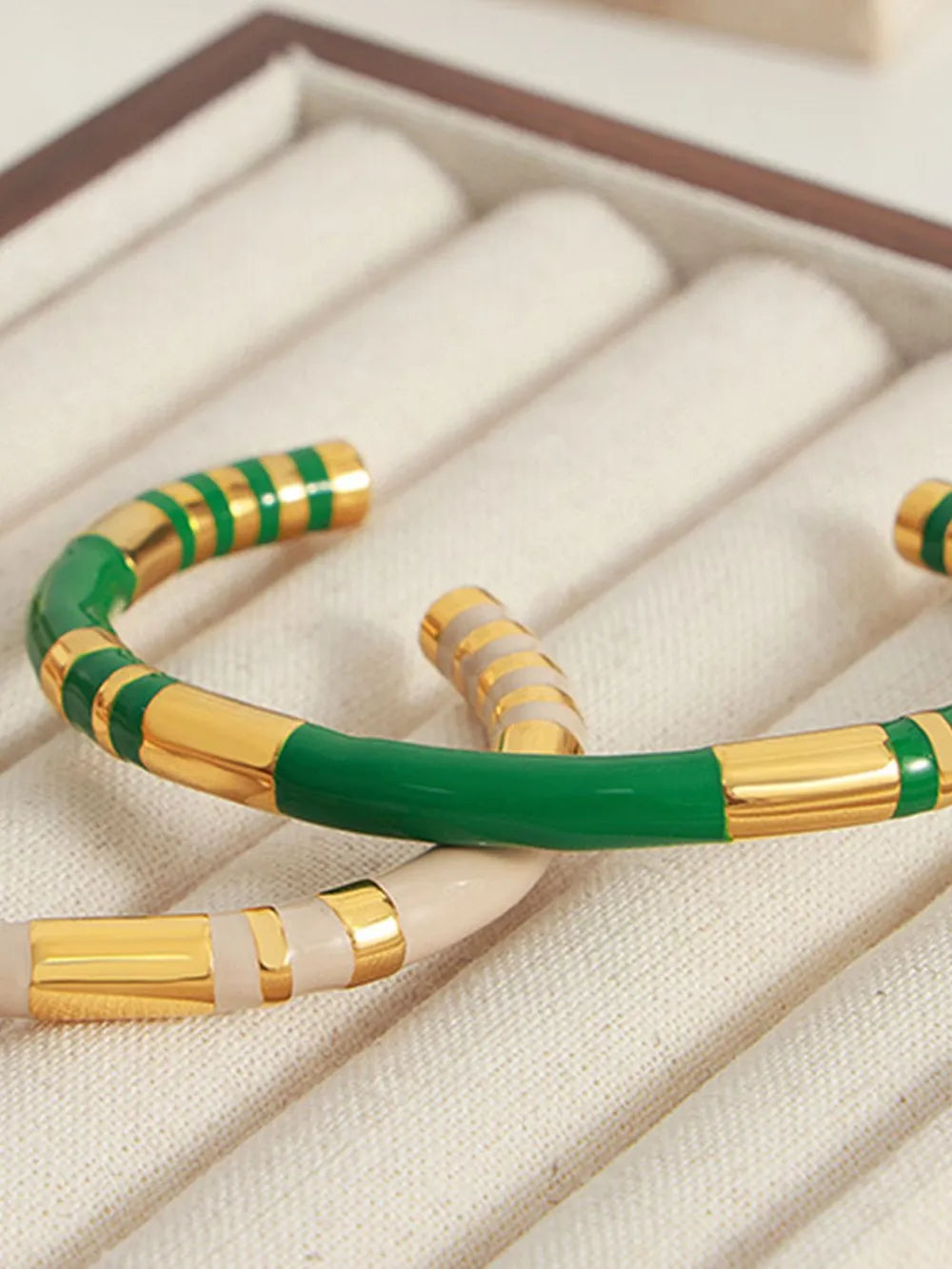 Fashorio Dark Green / One Size Enamel Titanium Steel Cuff Bracelet