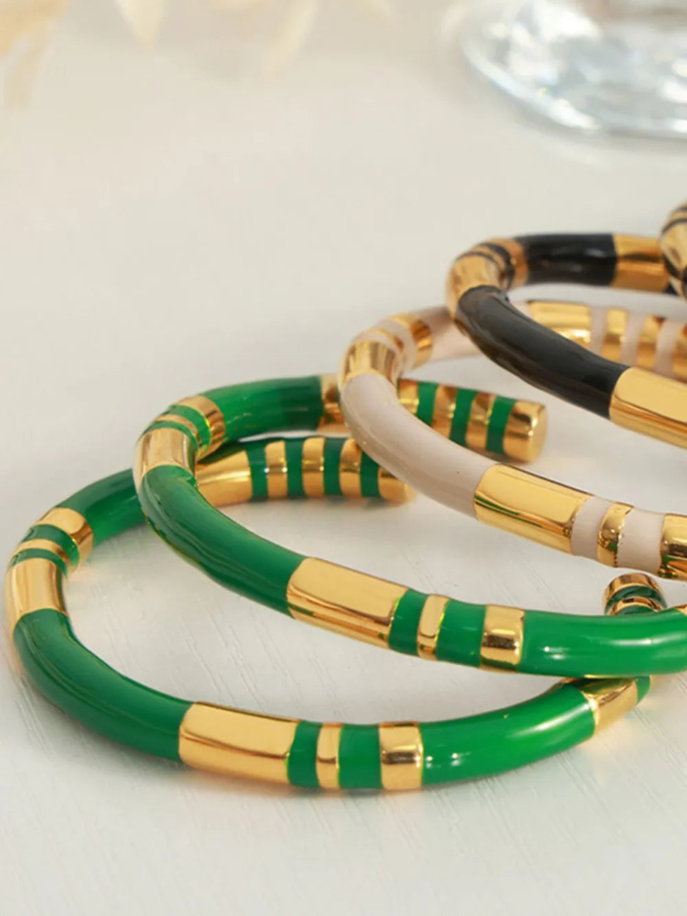 Fashorio Dark Green / One Size Enamel Titanium Steel Cuff Bracelet