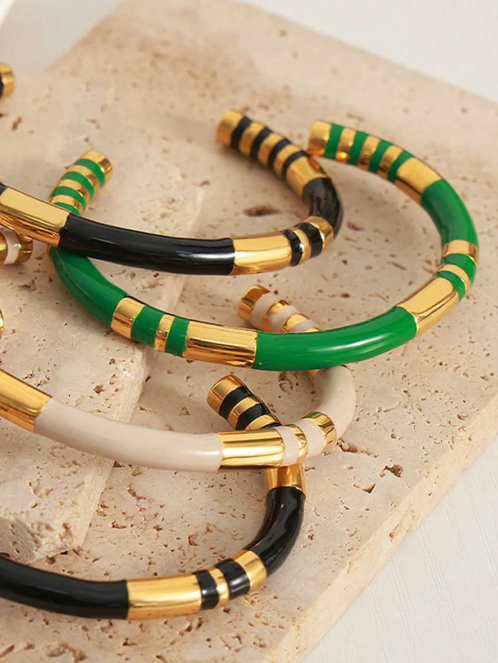 Fashorio Dark Green / One Size Enamel Titanium Steel Cuff Bracelet