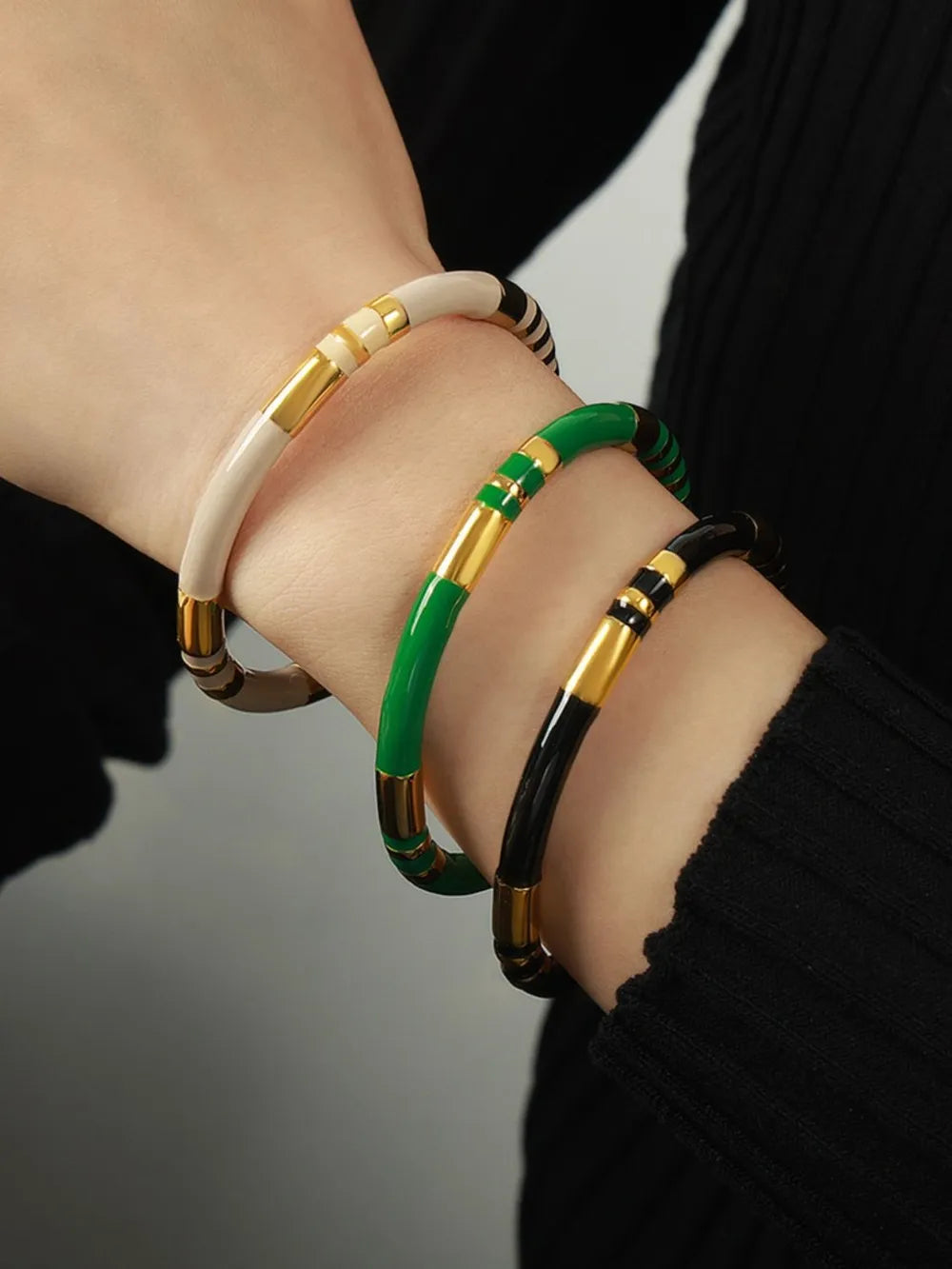 Fashorio Dark Green / One Size Enamel Titanium Steel Cuff Bracelet