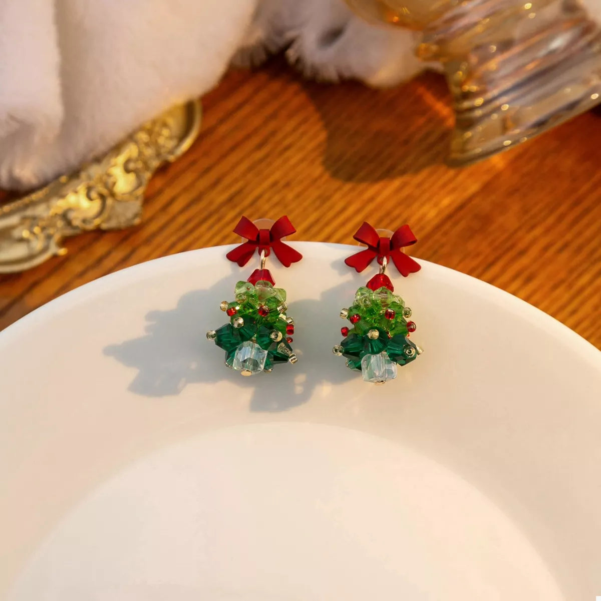 Fashorio Dark Green / onesize Christmas Tree Bowknot Dangle Earrings
