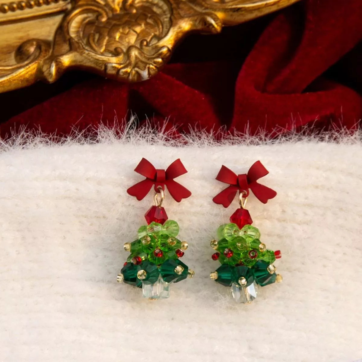 Fashorio Dark Green / onesize Christmas Tree Bowknot Dangle Earrings