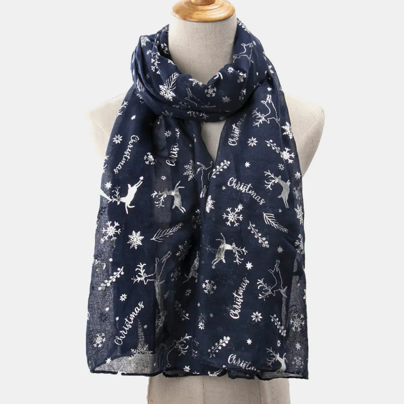 Fashorio Dark Navy / One Size Christmas Element Polyester Scarf