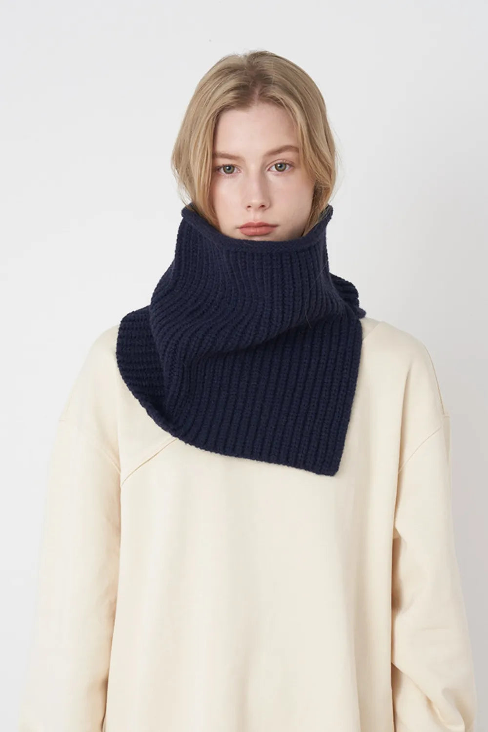 Fashorio Dark Navy / One Size Slit Pullover Knit Scarf