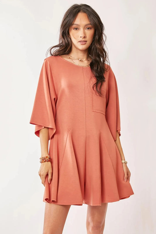 Davi & Dani Solid Draped Sleeve Ties Back Skort Romper - Fashorio