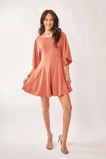 Davi & Dani Solid Draped Sleeve Ties Back Skort Romper - Fashorio