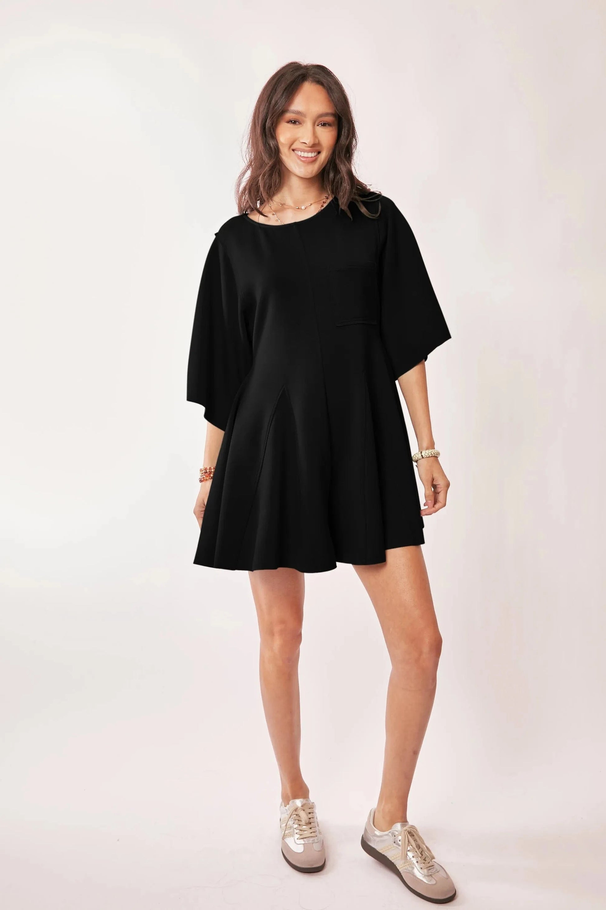 Davi & Dani Solid Draped Sleeve Ties Back Skort Romper - Fashorio
