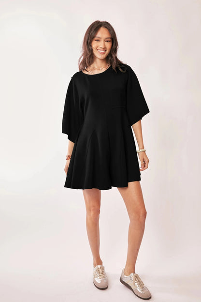 Davi & Dani Solid Draped Sleeve Ties Back Skort Romper - Fashorio
