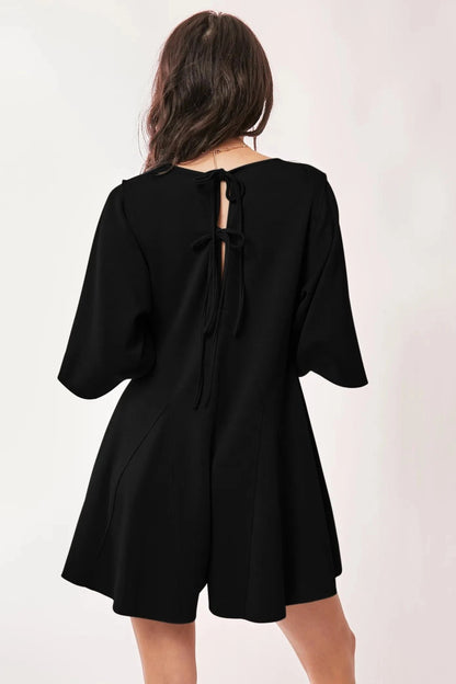 Davi & Dani Solid Draped Sleeve Ties Back Skort Romper - Fashorio