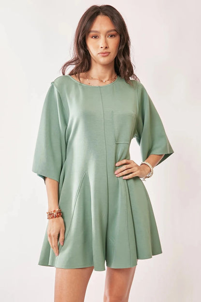 Davi & Dani Solid Draped Sleeve Ties Back Skort Romper - Fashorio