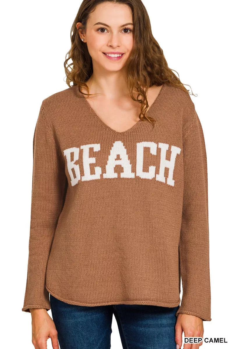 Fashorio DEEP CAMEL / S Zenana Beach V Neck Sweater