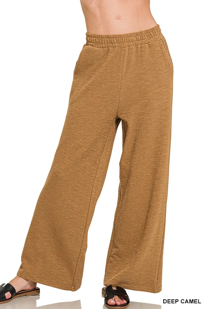 Fashorio DEEP CAMEL / S Zenana Cotton Slub Wide Leg Pants